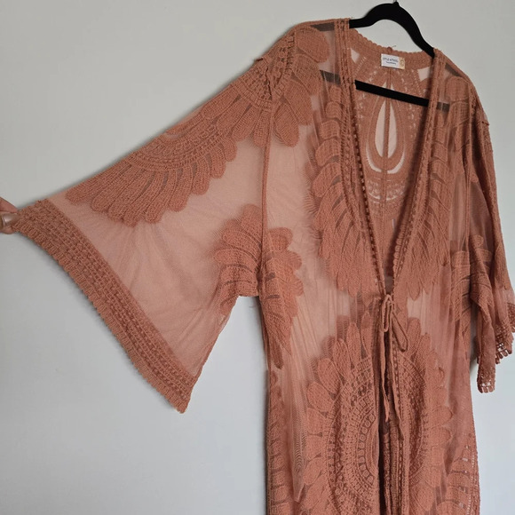 Style Apparel Sheer Lace Kimono Coverup Women's L Boho Festival Hippie Artsy - Picture 4 of 11